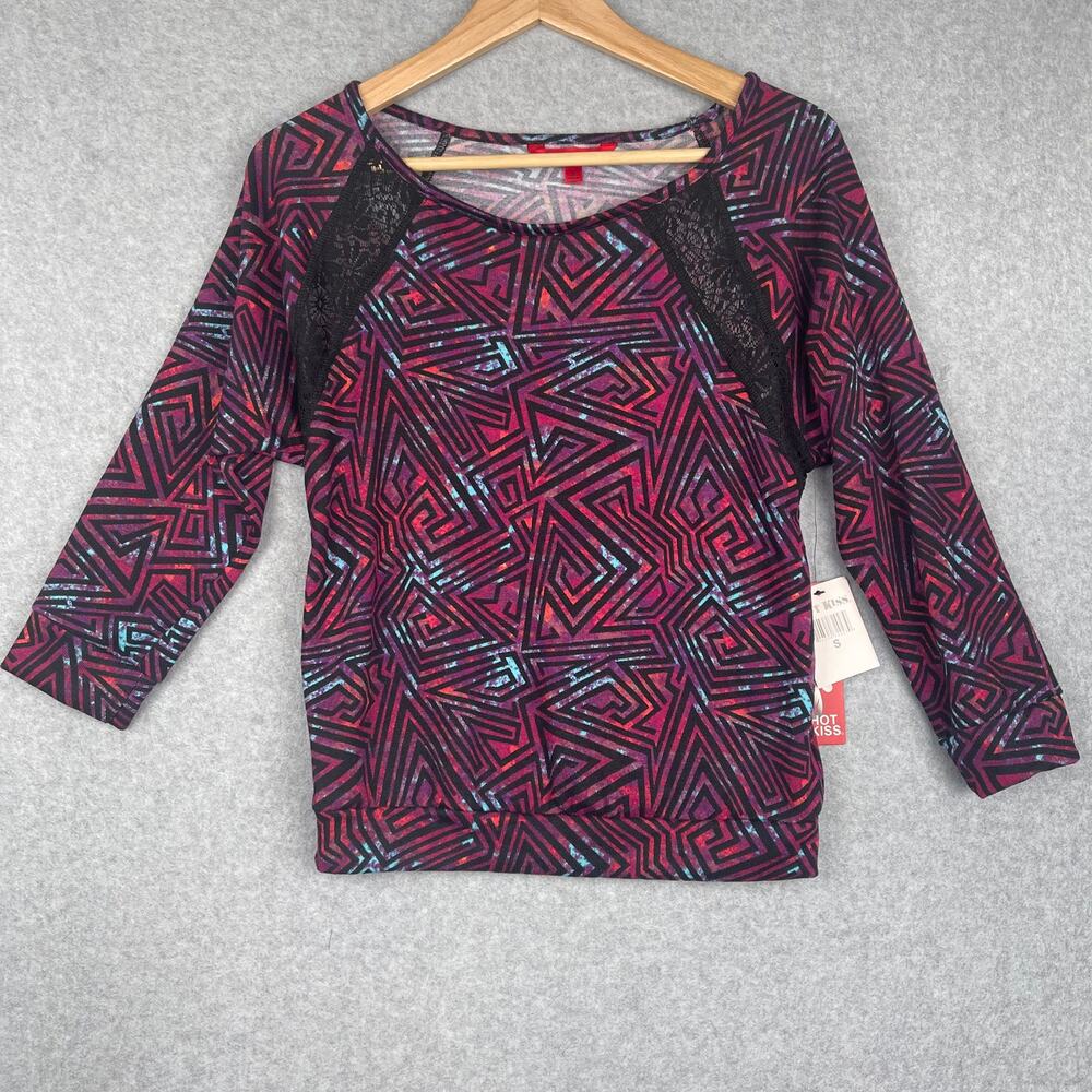 Hot Kiss 3/4 Sleeve Abstract Top Size Small